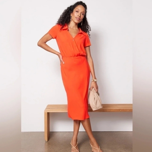 Amanda Uprichard Dresses & Skirts - Nwot Amanda Uprichard Reya Satin Shirtdress‎ Vibrant Orange Women's XS